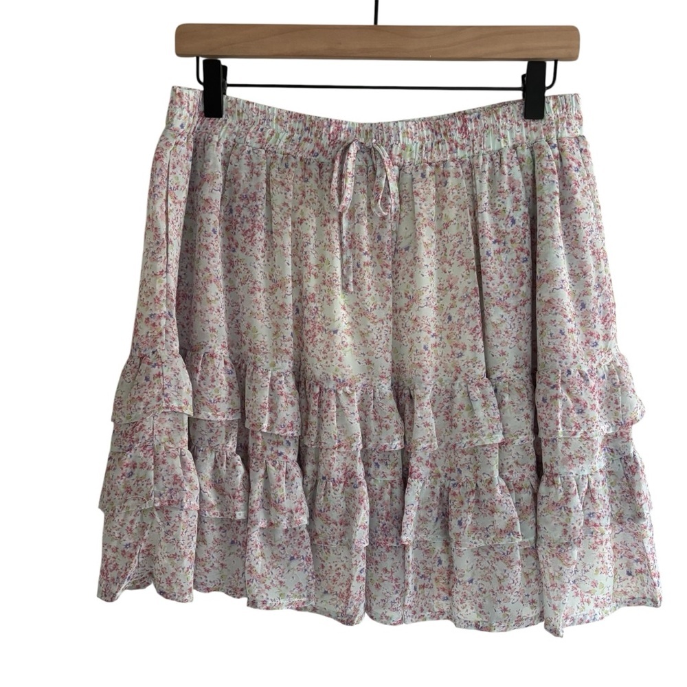 &merci Ditsy Floral Ruffle Tiered Skirt Large Boho Romantic Cottagecore Dress